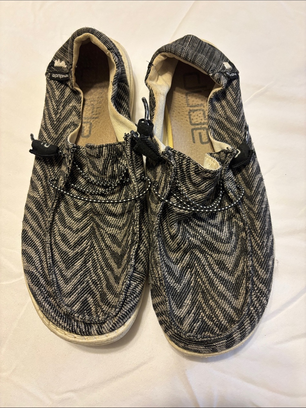 Hey Dude Kids Slip-On Sneakers in Black and Cream Knit